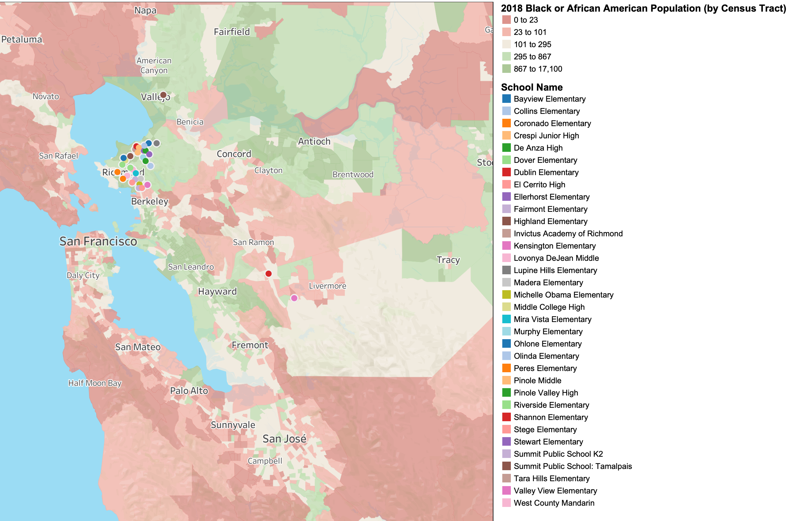 Map of African American demographics in the Bay Area
